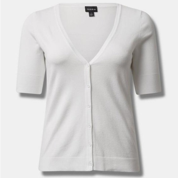 🆕 NWT torrid 2 *Host Pick * White V Neck Button Up Cardigan Long Short Sleeves - Picture 3 of 11